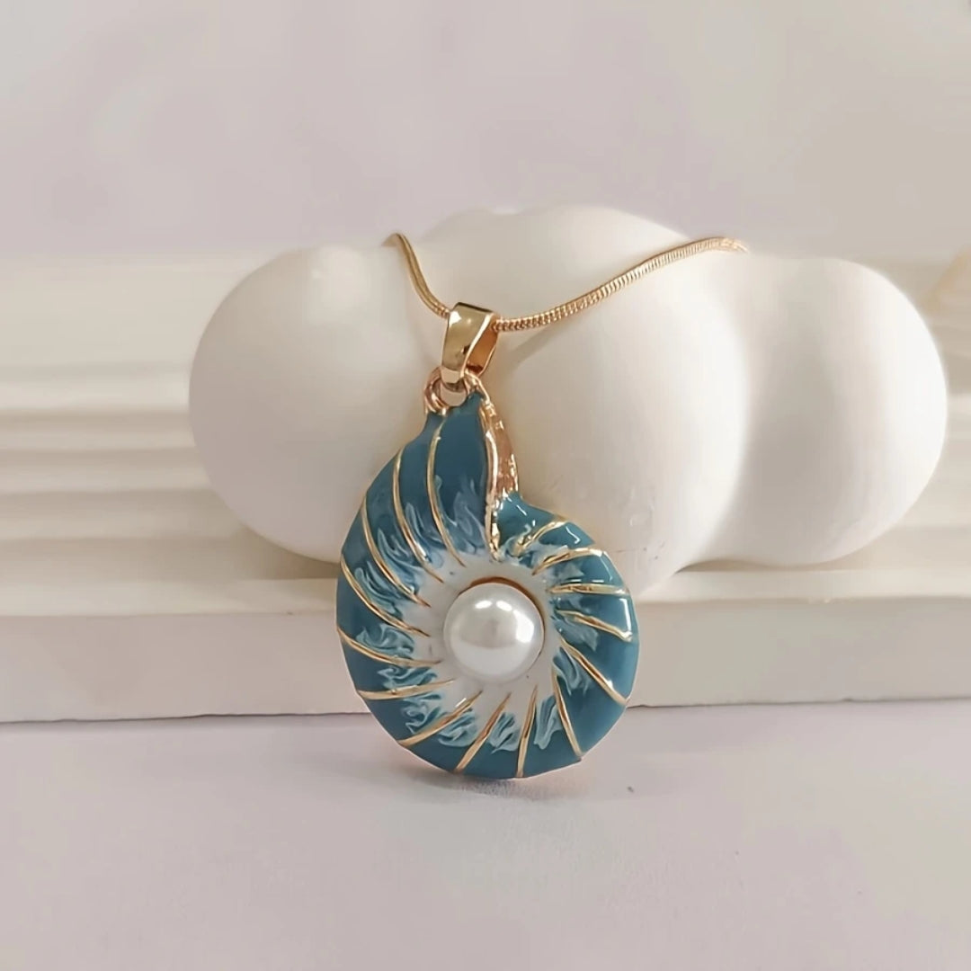 Blue Shell & Pearl Necklace – Ocean-Inspired Elegance