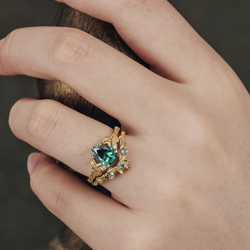 Elegant Green Crystal Ring in Gold Finish