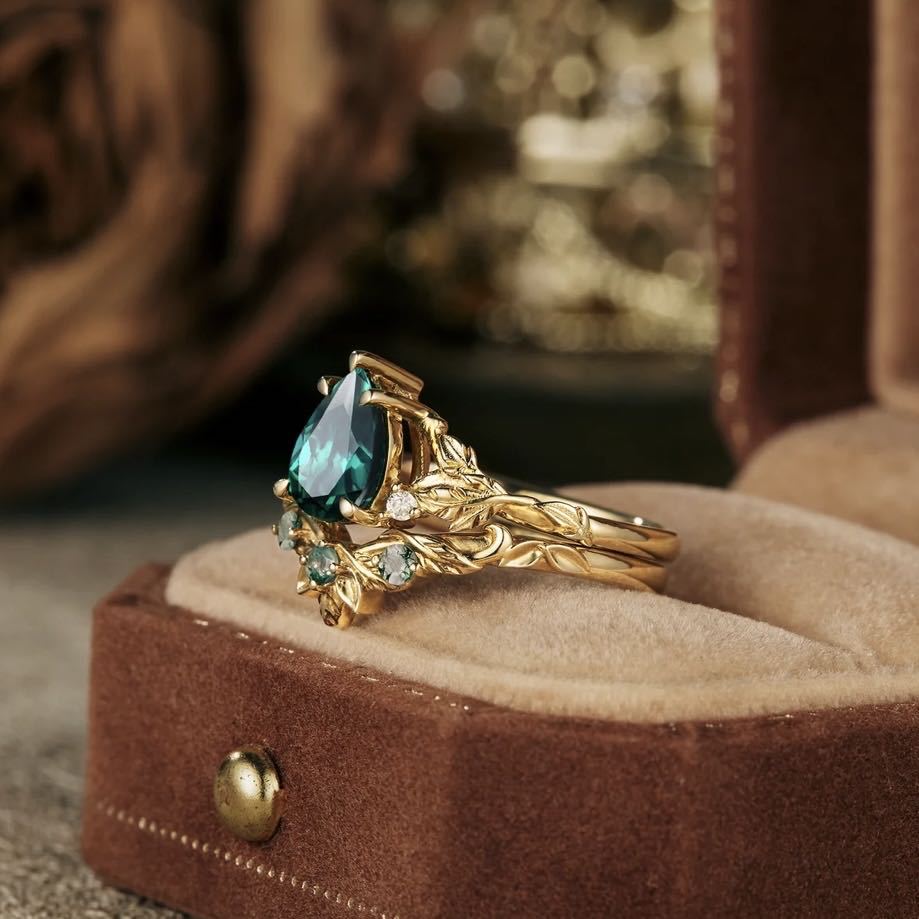 Elegant Green Crystal Ring in Gold Finish
