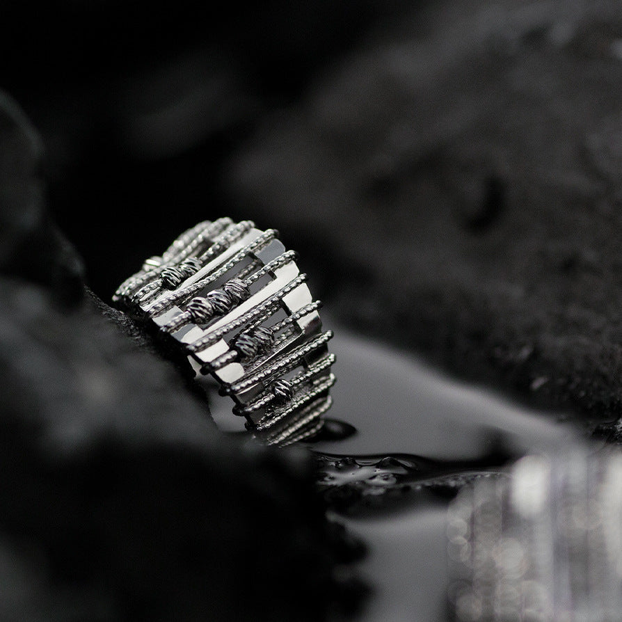 Openwork, beaded, adjustable ring