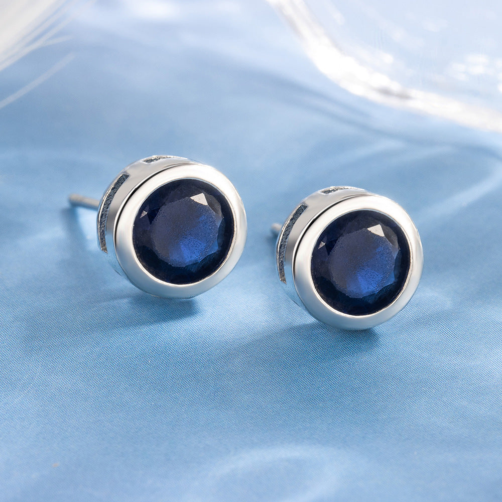 Sapphire stud earrings with bezel setting | White gold