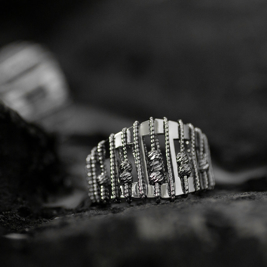 Openwork, beaded, adjustable ring