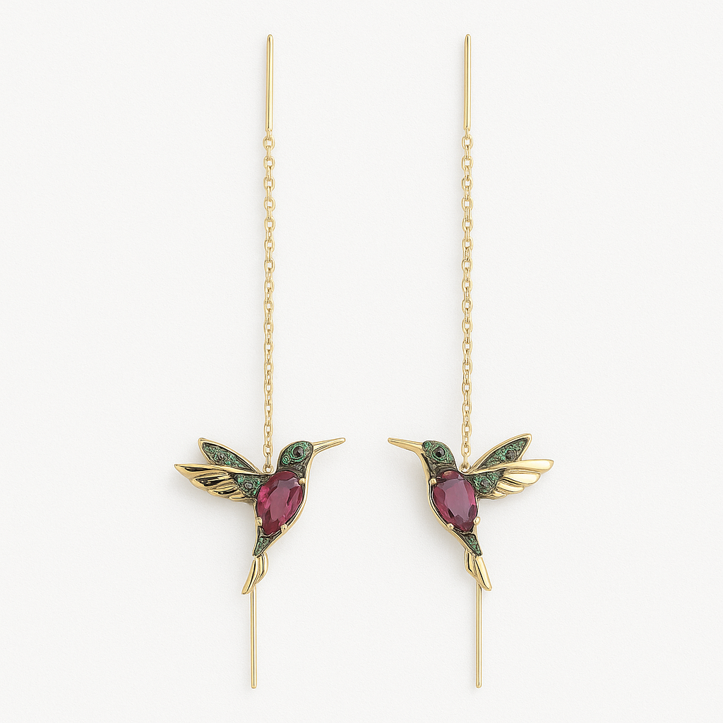Gleaming Flight Hummingbird Drop Earrings with Zirconia
