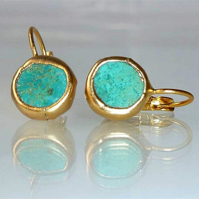 Vintage Turquoise Drop Earrings in Gold Finish