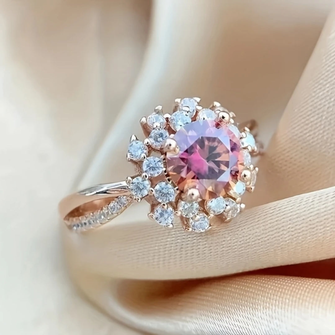 Rounded Pink Crystal Ring with Elegant Shine