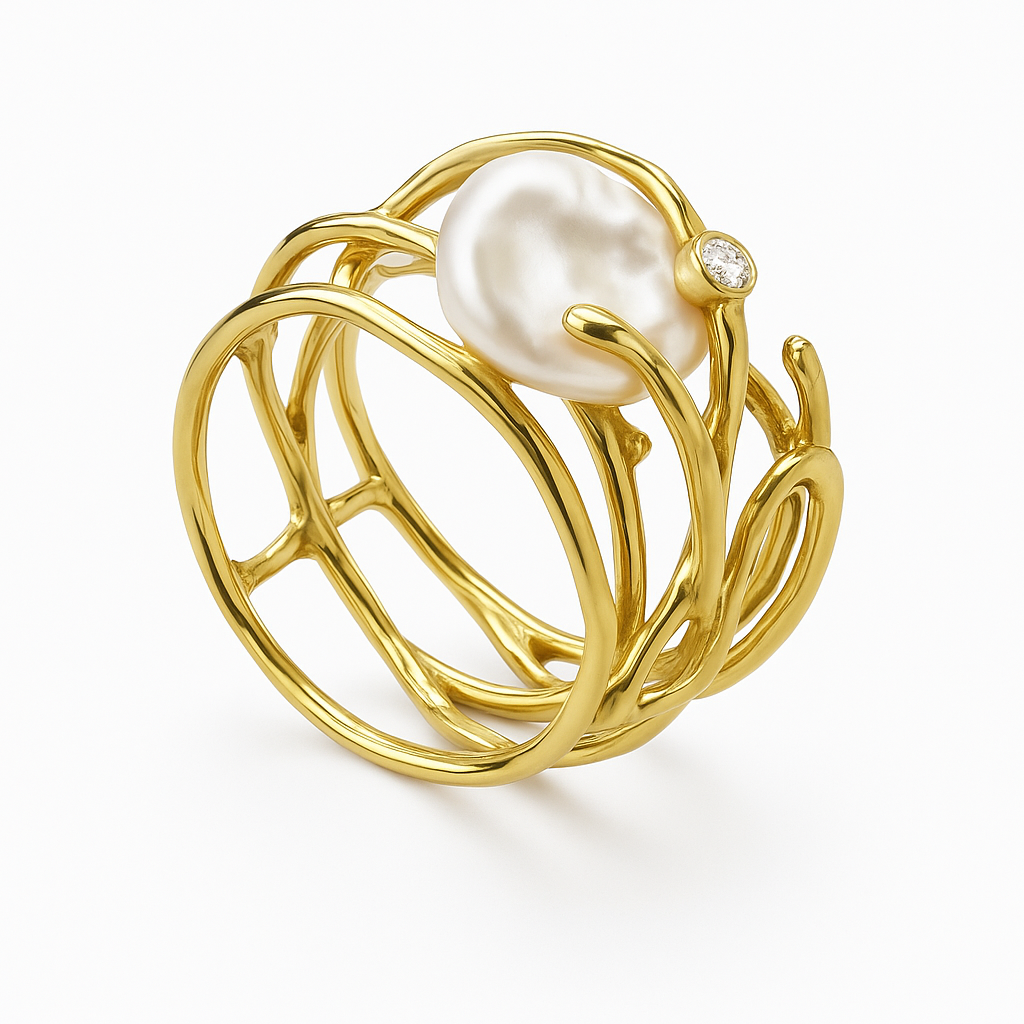 Gold ring with retro pearl