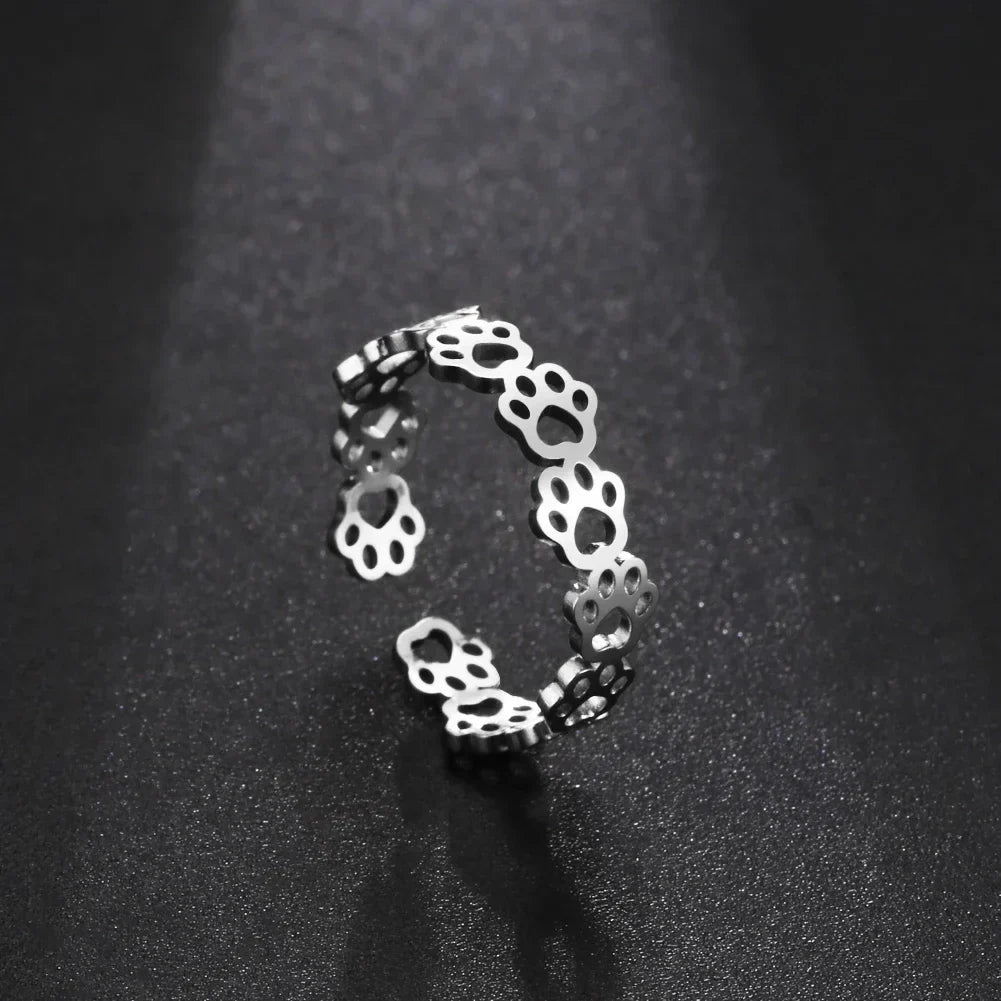 OVA - Adjustable Paw Print Ring in Silver and Gold