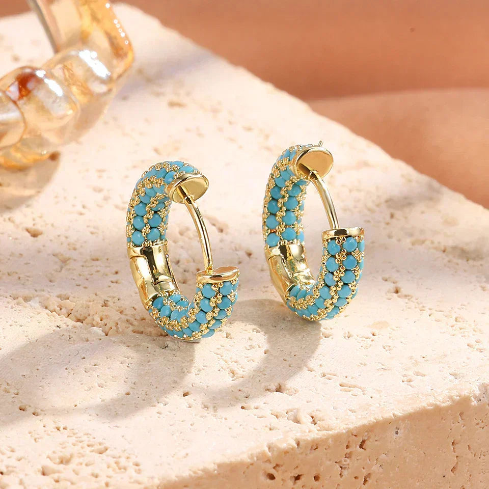 Stylish Turquoise Blue Floral Hoop Earrings
