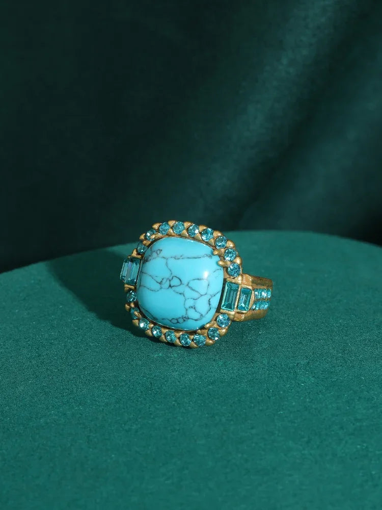 Antique Art Deco Turquoise and Gold Ring