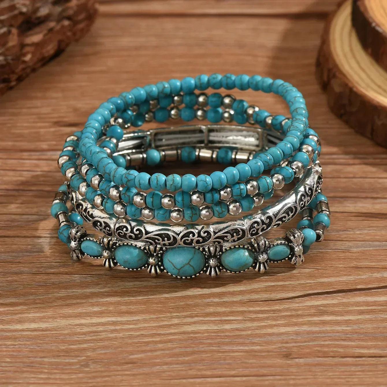 Boho Chic Turquoise Beaded Bracelet
