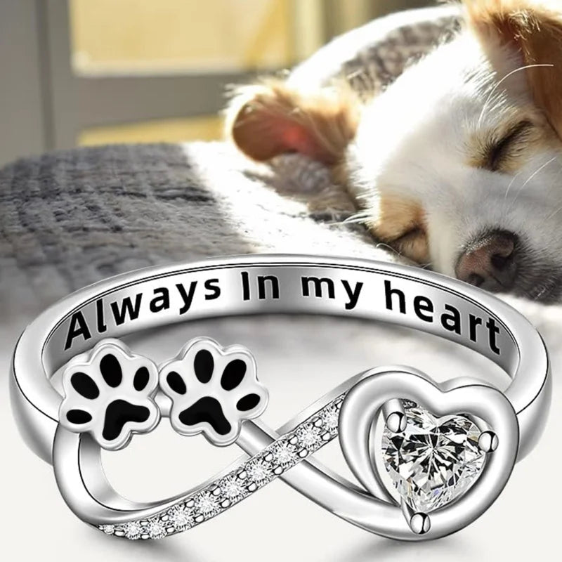 ARINA - Paw Ring with Heart & Infinity Symbol and Sparkling Zirconia