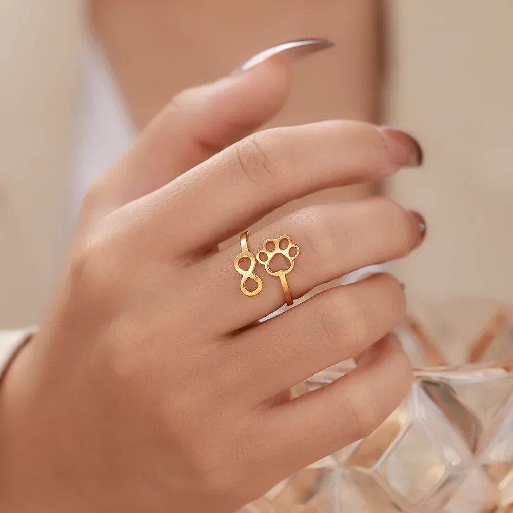 AYLA - Adjustable Infinity Paw Ring in Silver and Gold