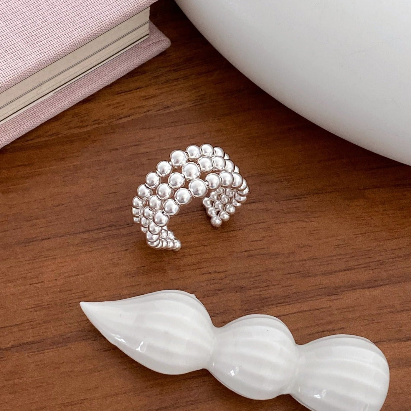 Multi-layered small silver ball ring