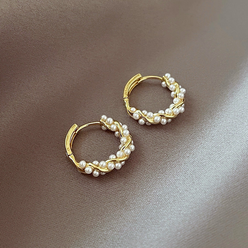 Small pearl hoop earrings