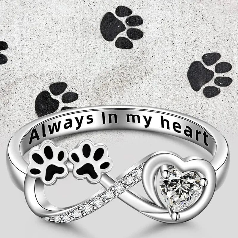 ARINA - Paw Ring with Heart & Infinity Symbol and Sparkling Zirconia