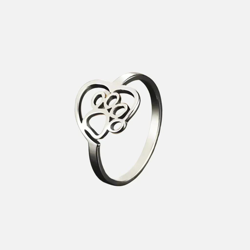 Gold Tone Paw & Heart Ring-Gold and Silver for Animal Lovers - BECKKY