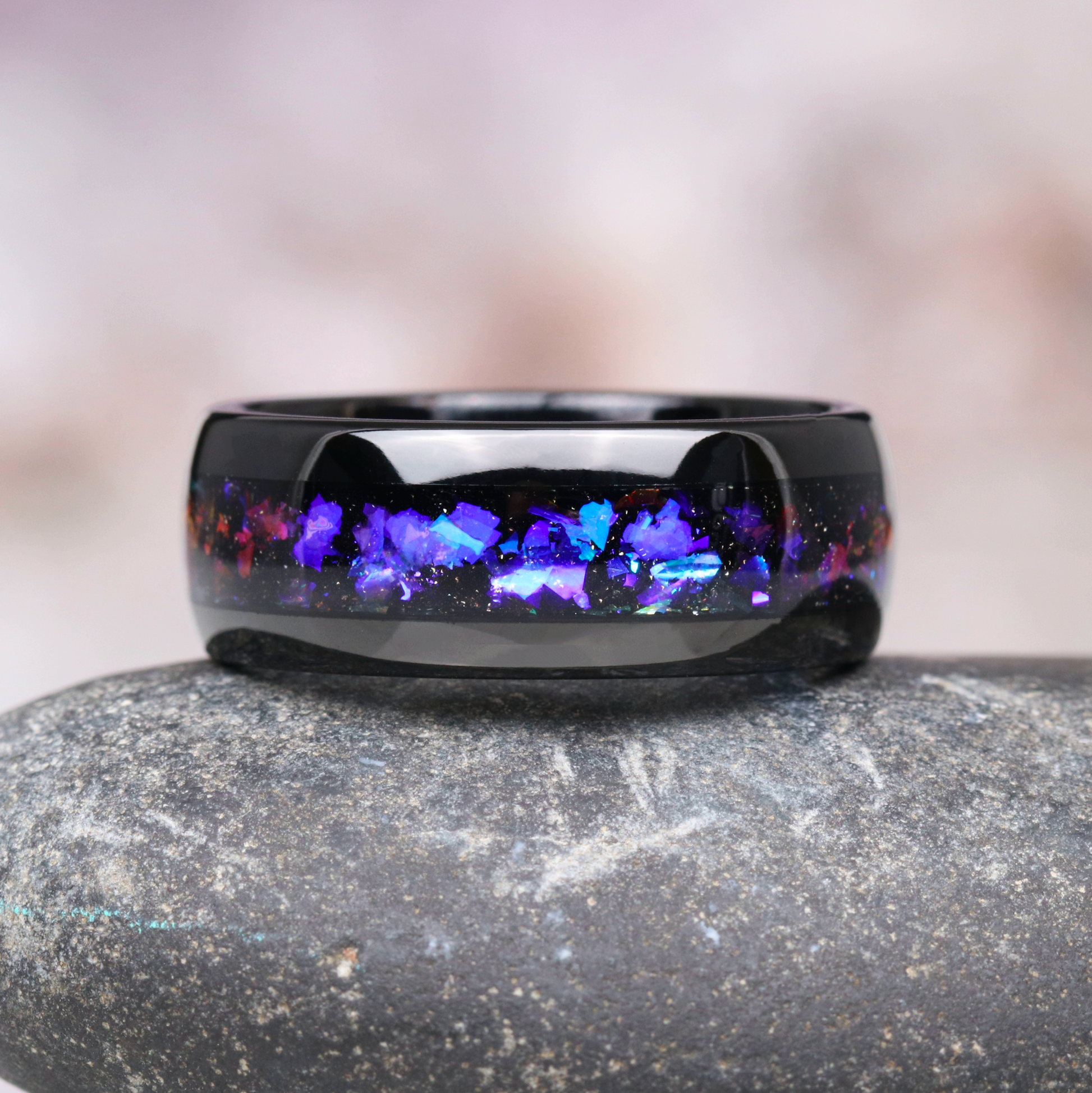 Partner ring set - cornflower sapphire & galaxy black