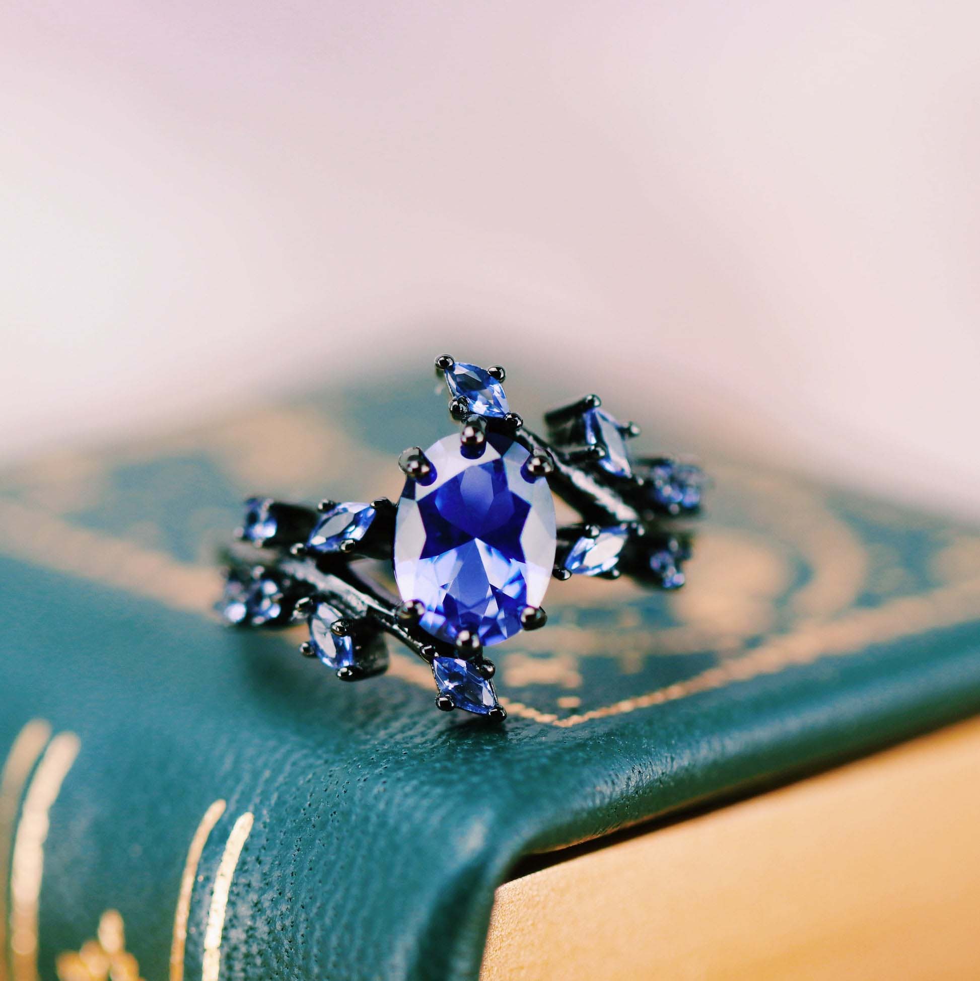 Partner ring set - cornflower sapphire & galaxy black