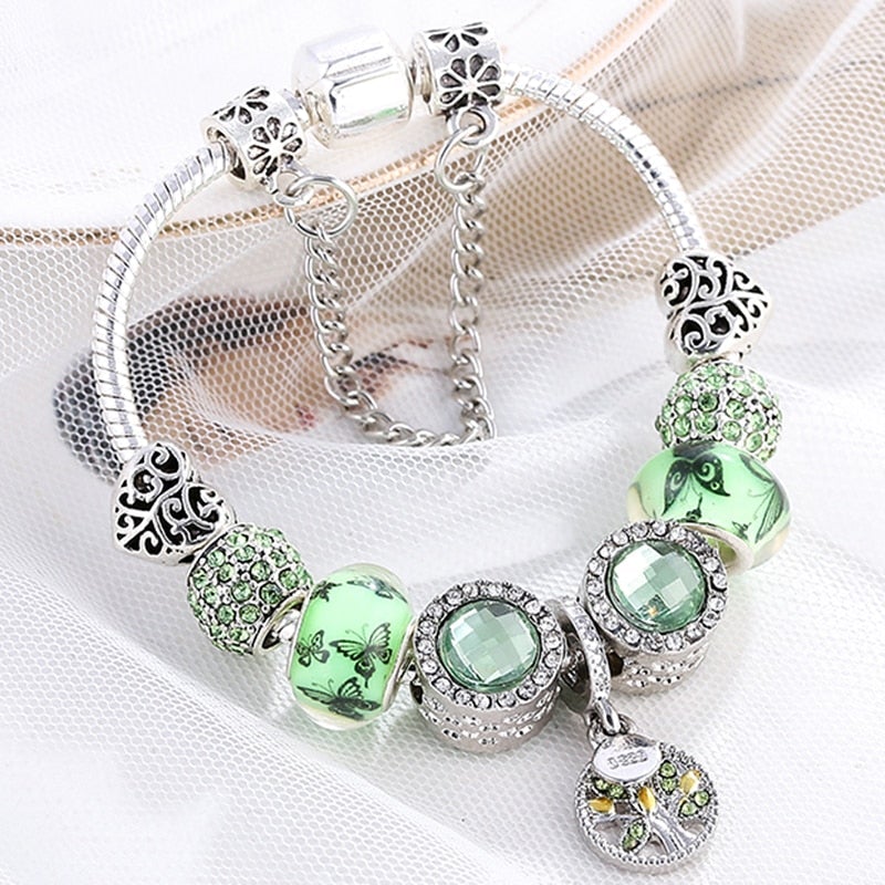 Green Crystal Accent Bracelet in Sterling Silver