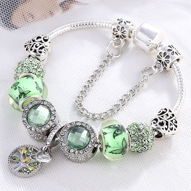 Green Crystal Accent Bracelet in Sterling Silver