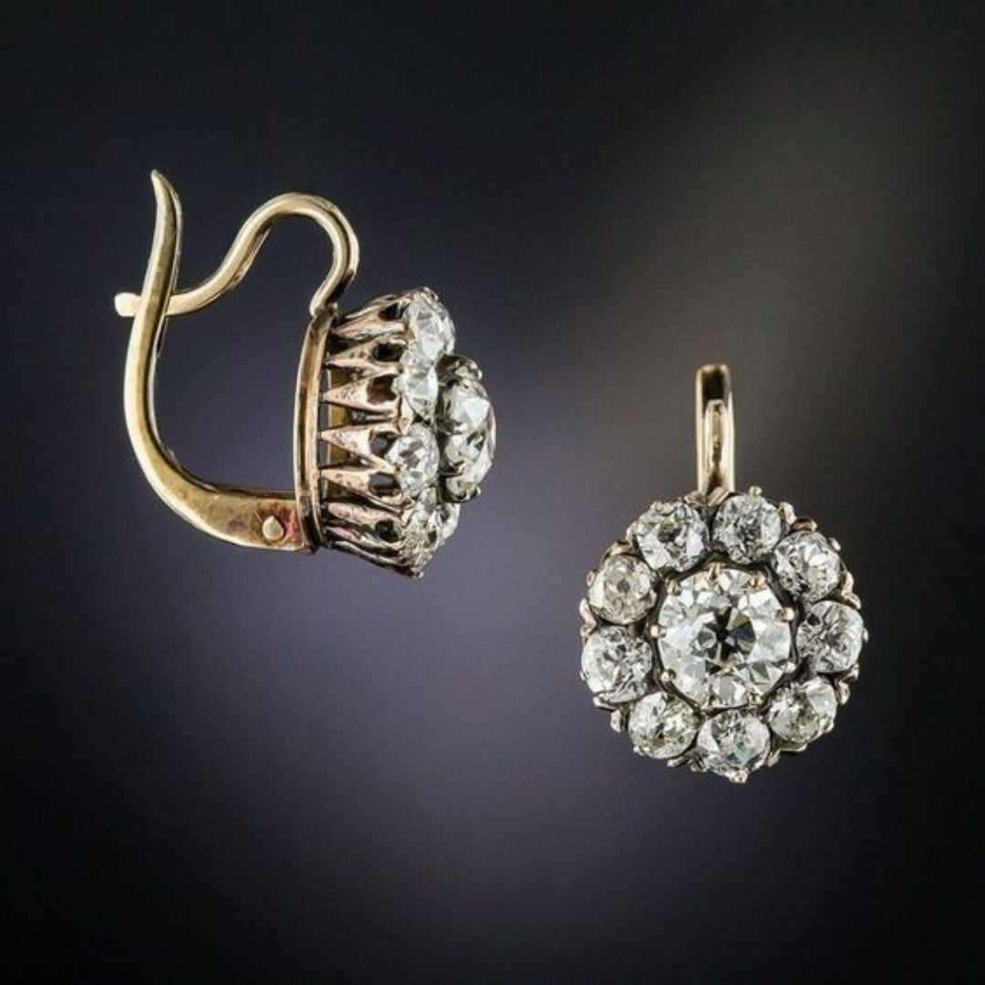 Vintage Gold Earrings with Inlaid Gemstones