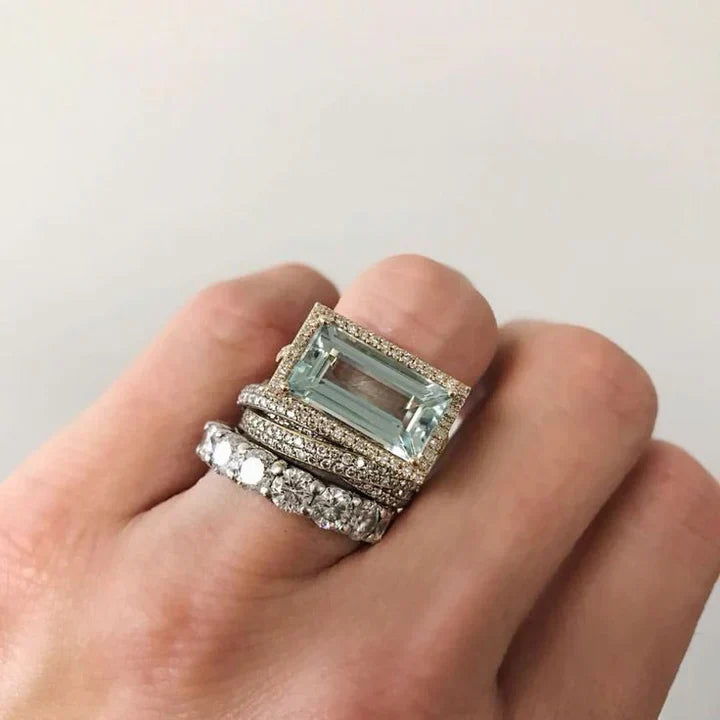 Antique Silver Ring Set with Turquoise Glass Accents