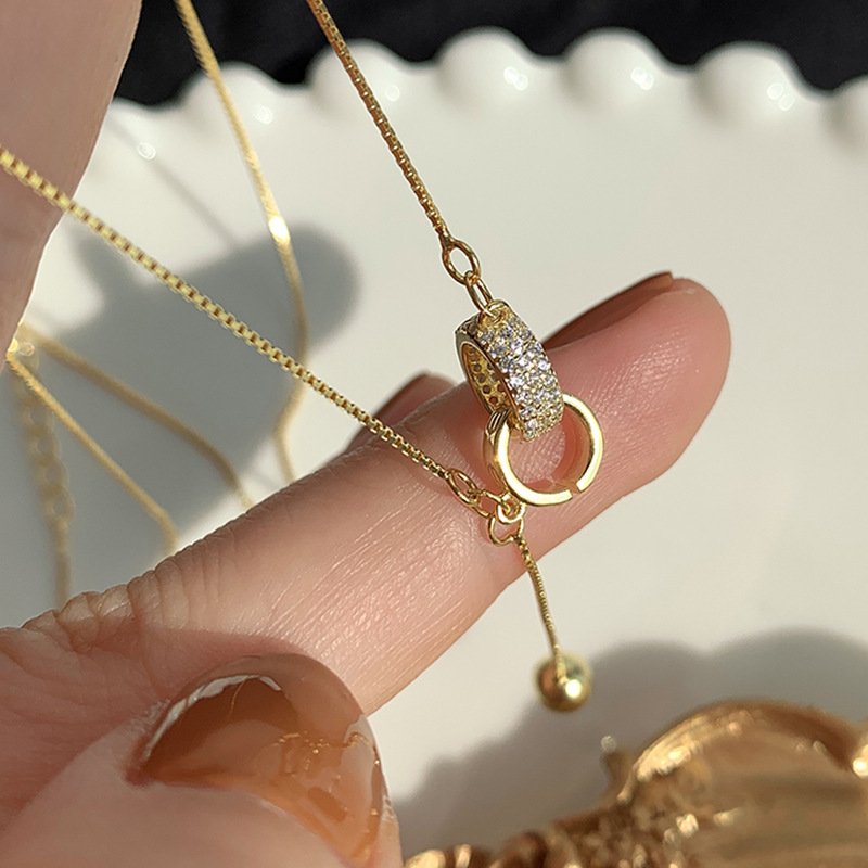 Interlinked Grace: Gold-Plated Double Ring Necklace