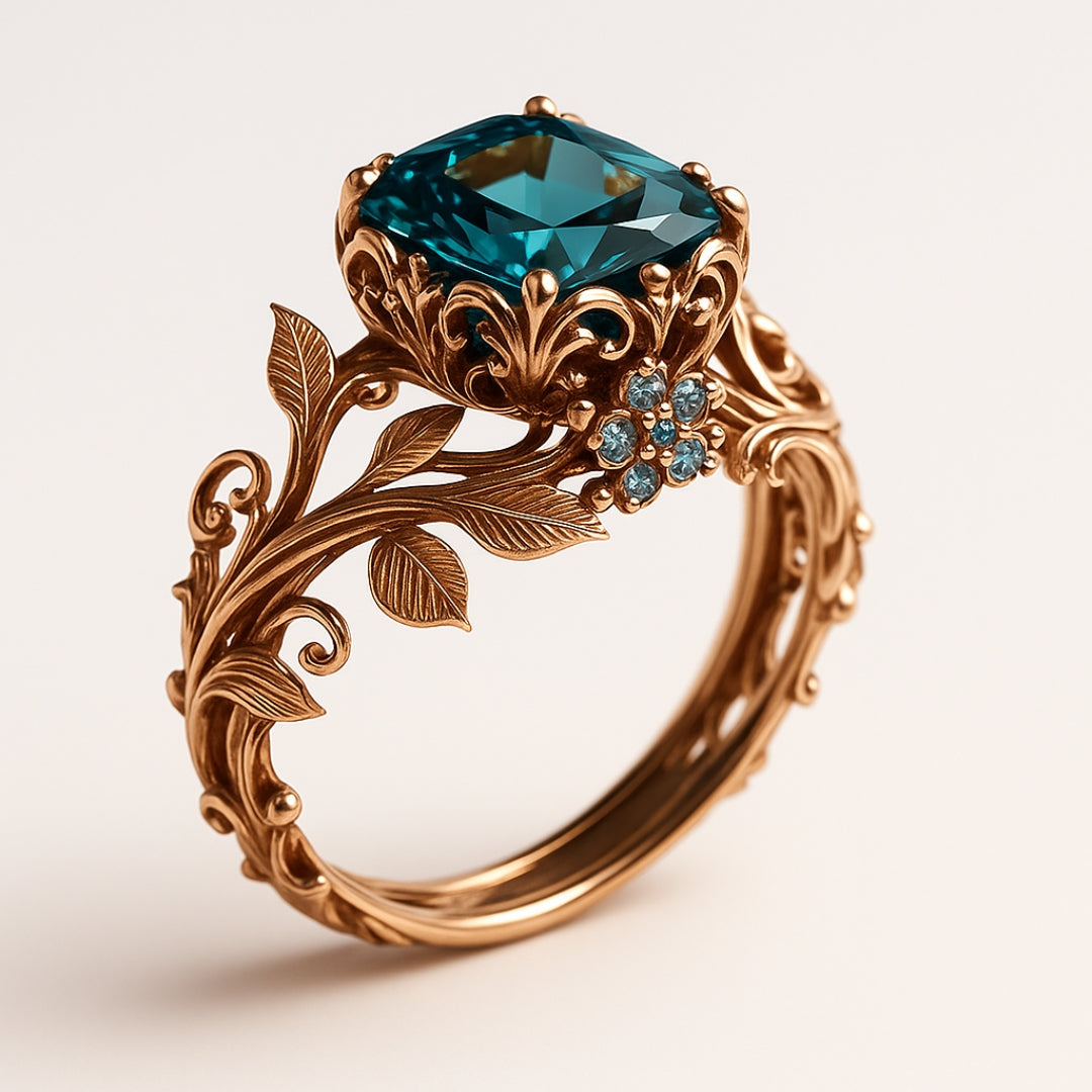 Verdant Grace – Green Crystal Nature-Inspired Ring
