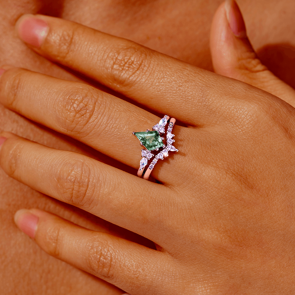 Green moss agate ring in sterling silver