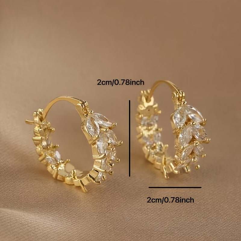 2-Piece Gold Wheat Hoop Earring Set – With Rhinestones