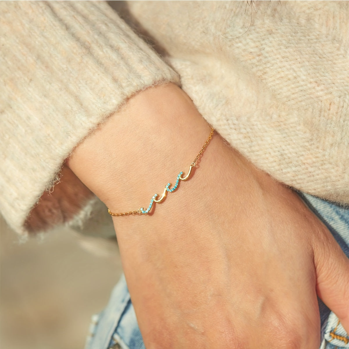 Blue Wave Bracelet – Boho Elegance with Sparkling Cubic Zirconia