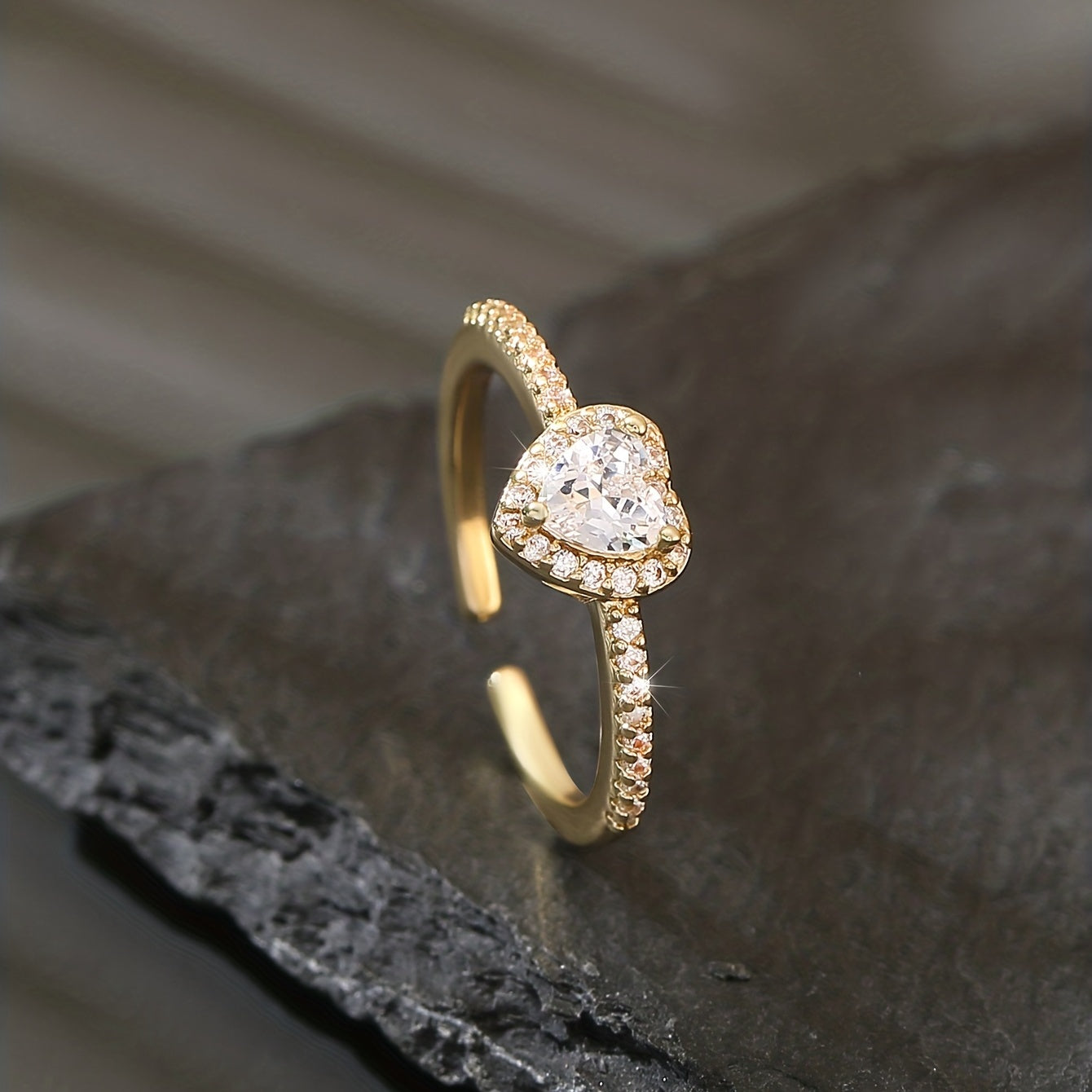 Gold Plated Curved Ring with Dazzling Zircon Charm