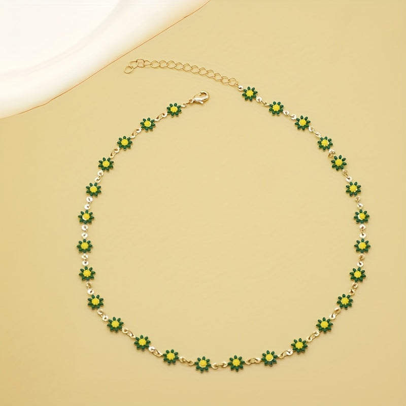 Handmade 14K Gold Plated Daisy Choker – Adjustable Boho Floral Necklace