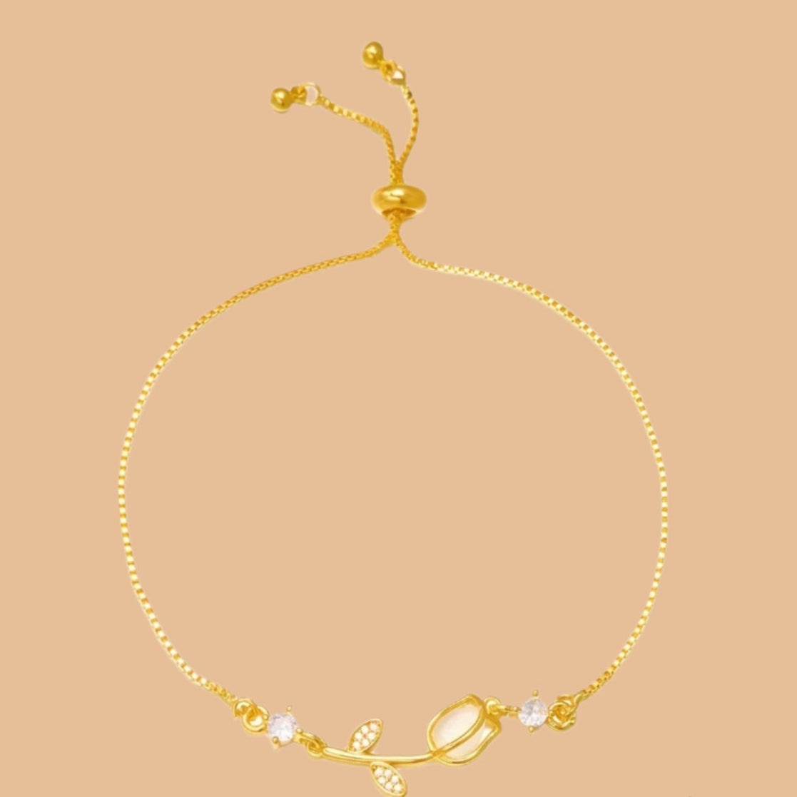 Elegant Tulip Adjustable Bracelet with Cat's Eye