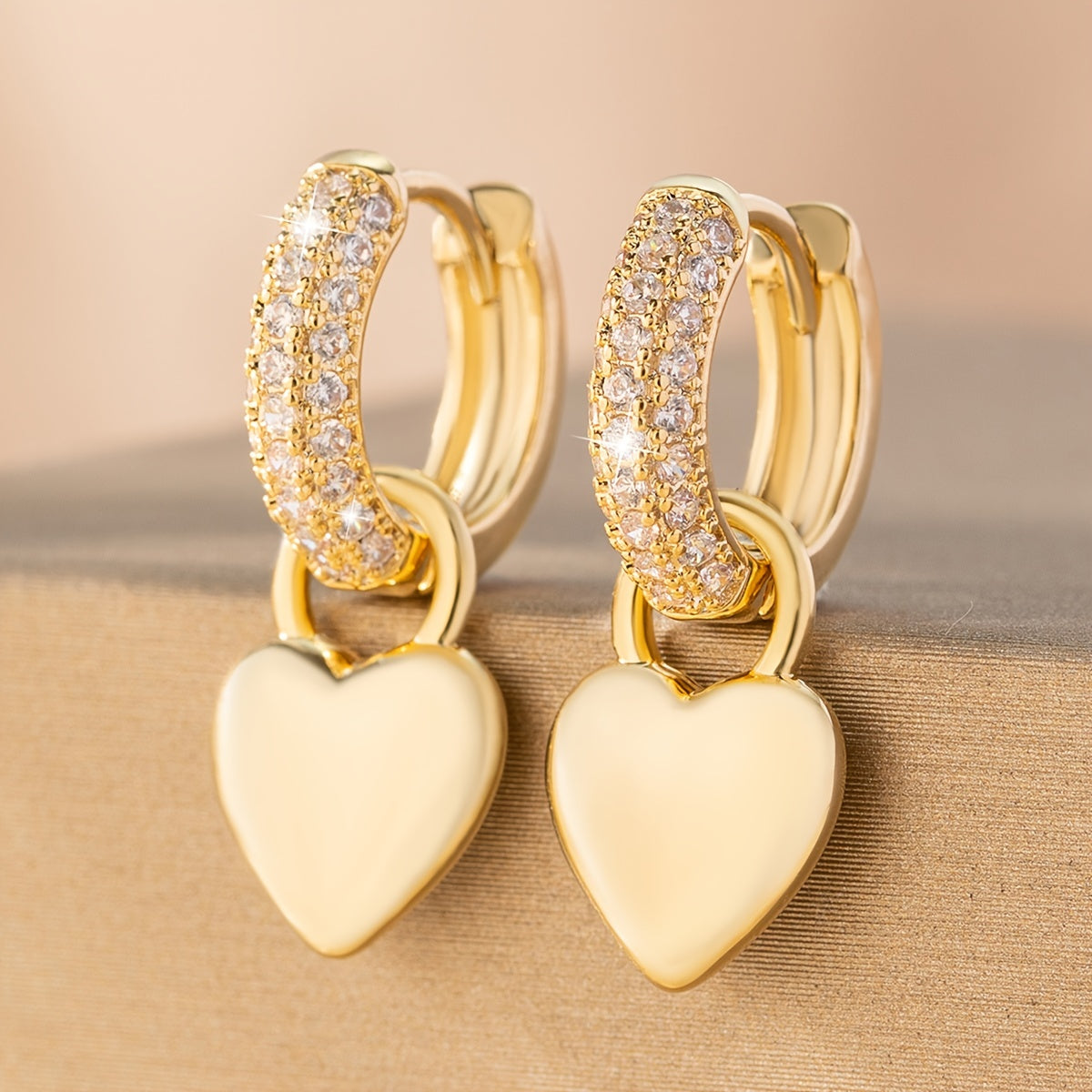 Elegant Heart-Shaped Drop Earrings – Sparkling Zirconia