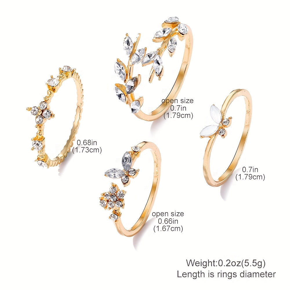 4-Piece Rhinestone Ring Set for Women’s