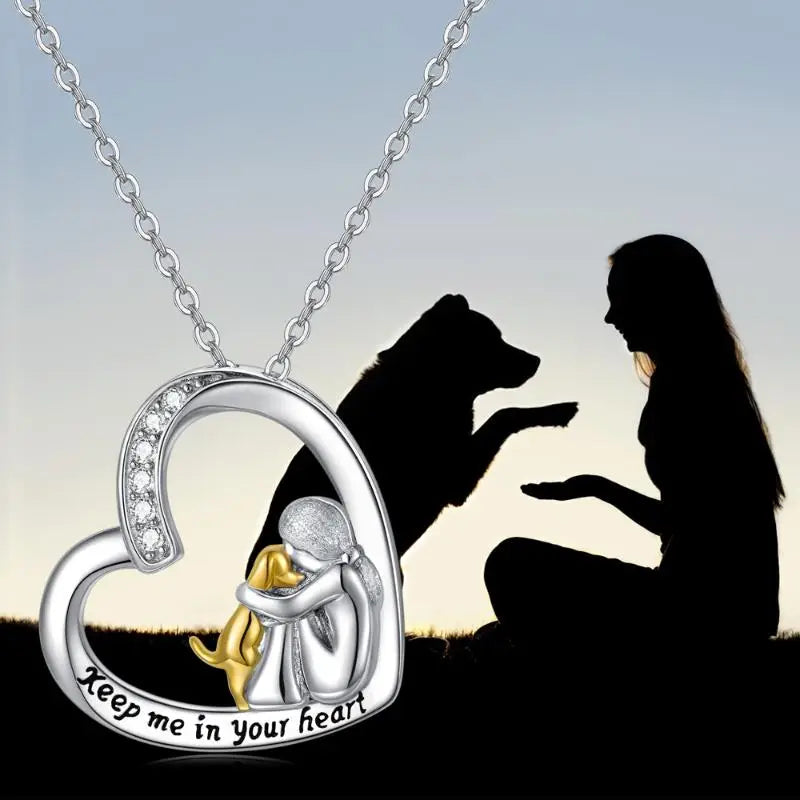 MILIA - 925 Silver Necklace with Heart & Dog Motif