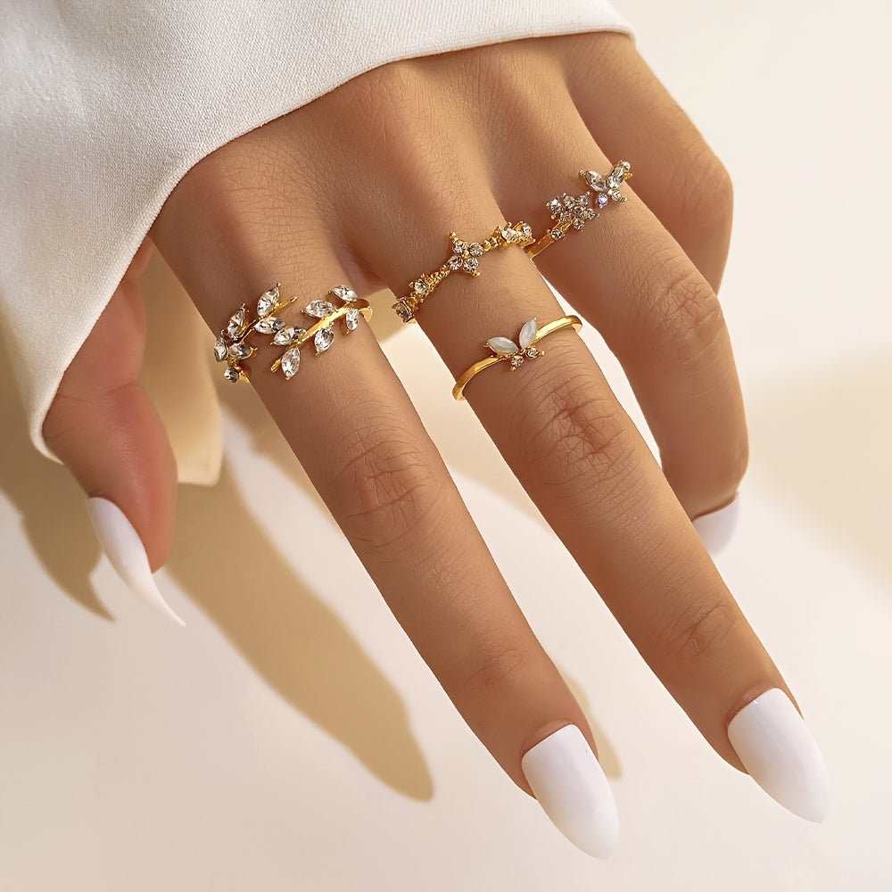 4-Piece Rhinestone Ring Set for Women’s