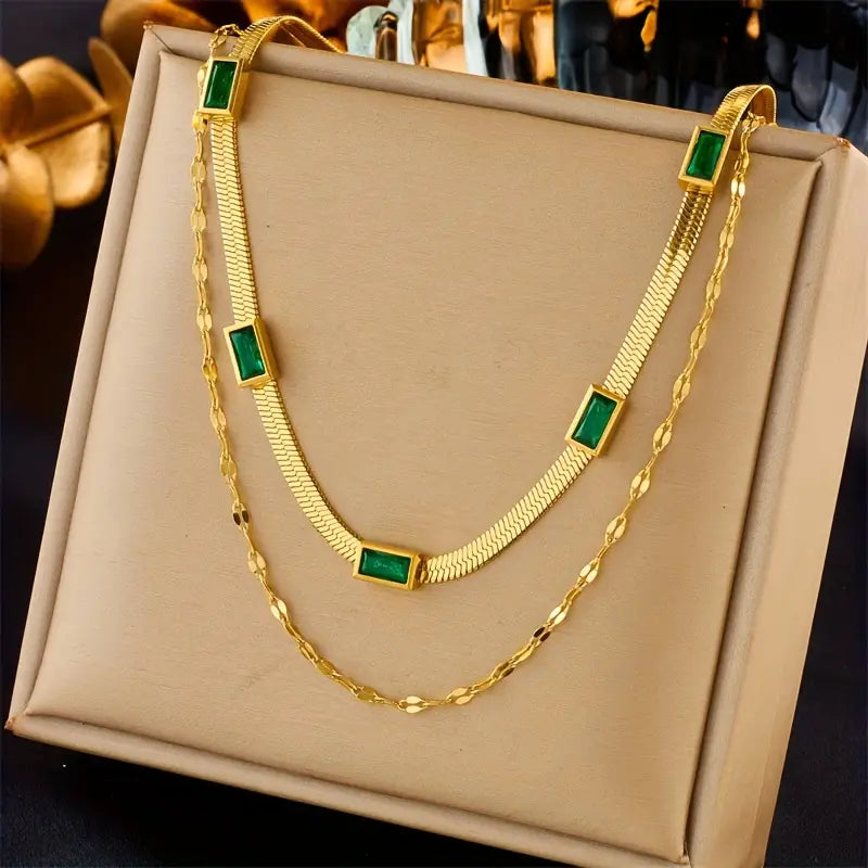 Sorella Gem Doublen Layer Retro Necklace | Gold