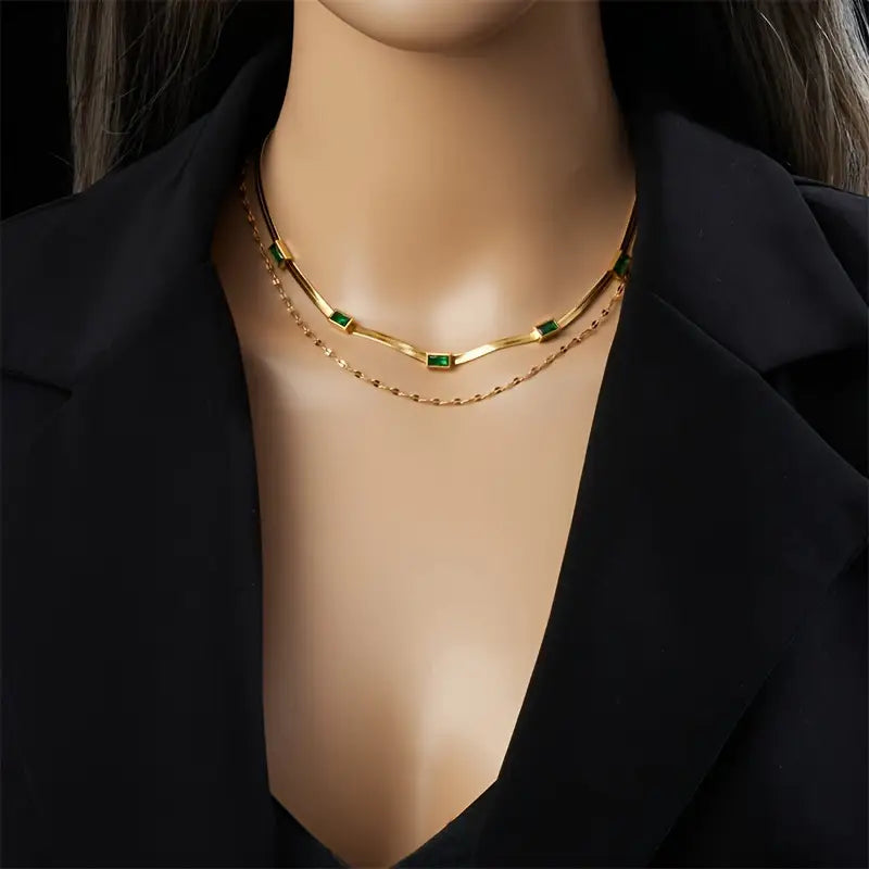 Sorella Gem Doublen Layer Retro Necklace | Gold