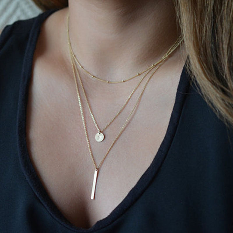 Vintage Geo layered necklace & pendant necklace