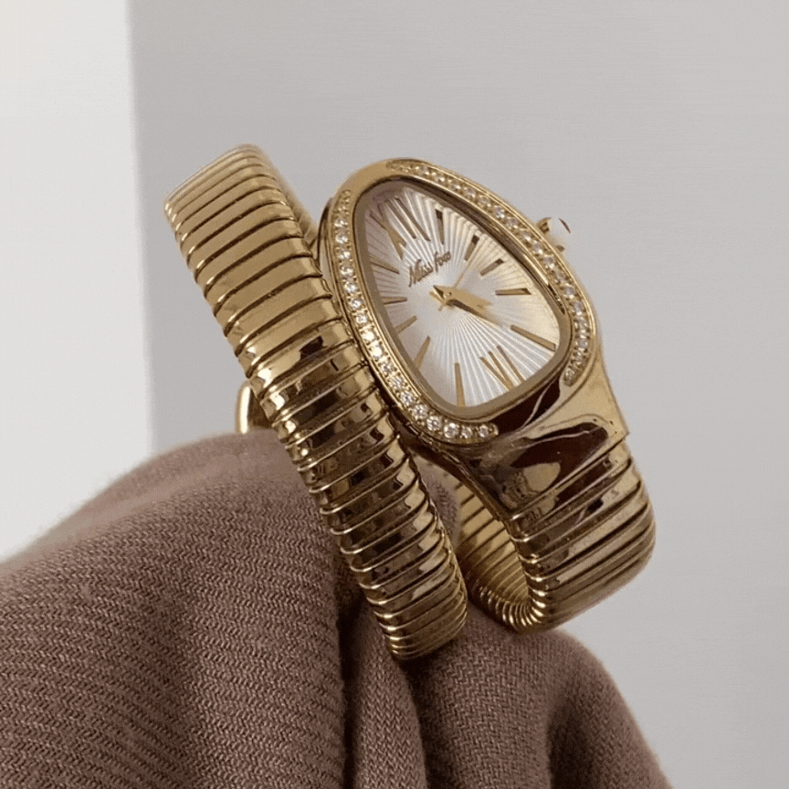 Golden Serpenti Bracelet Watch – Diamond-Accented White Dial & Flexible Band