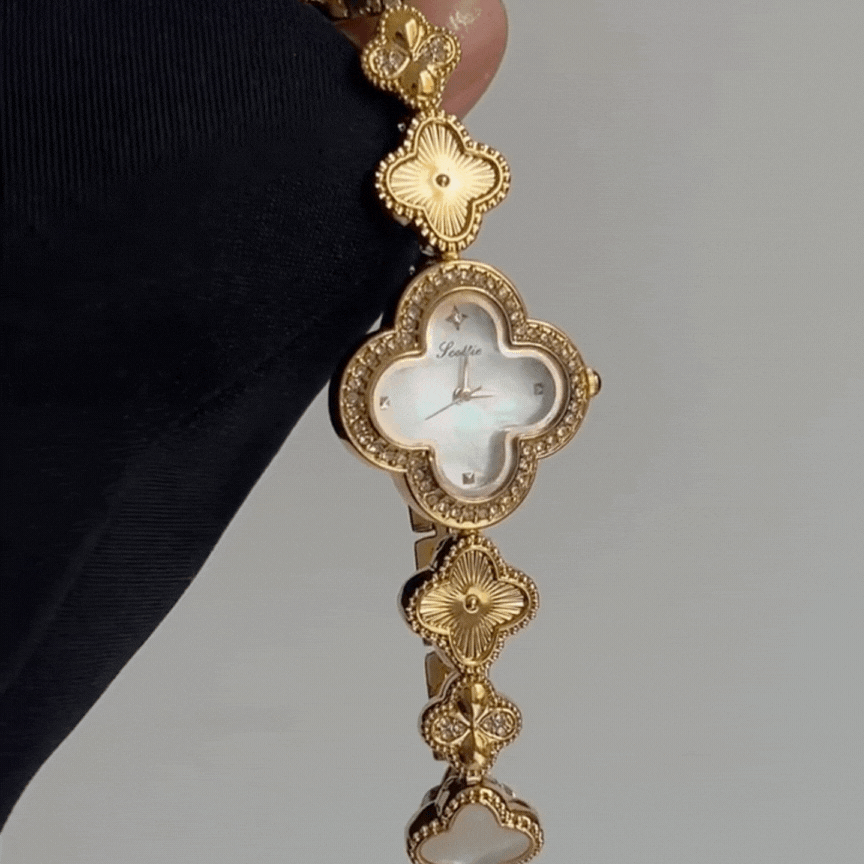 Fortuna – Gold Watch with Clover Dial and Matching Clover-Link Bracelet
