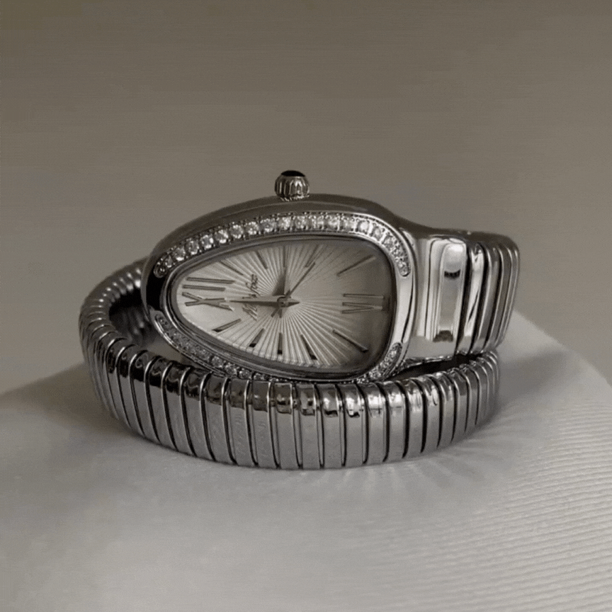 Silver Serpenti Quartz Watch – Sparkling Diamonds and Sculpted Elegance