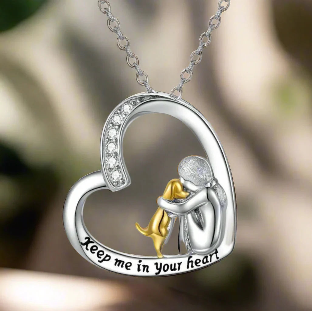 MILIA - 925 Silver Necklace with Heart & Dog Motif