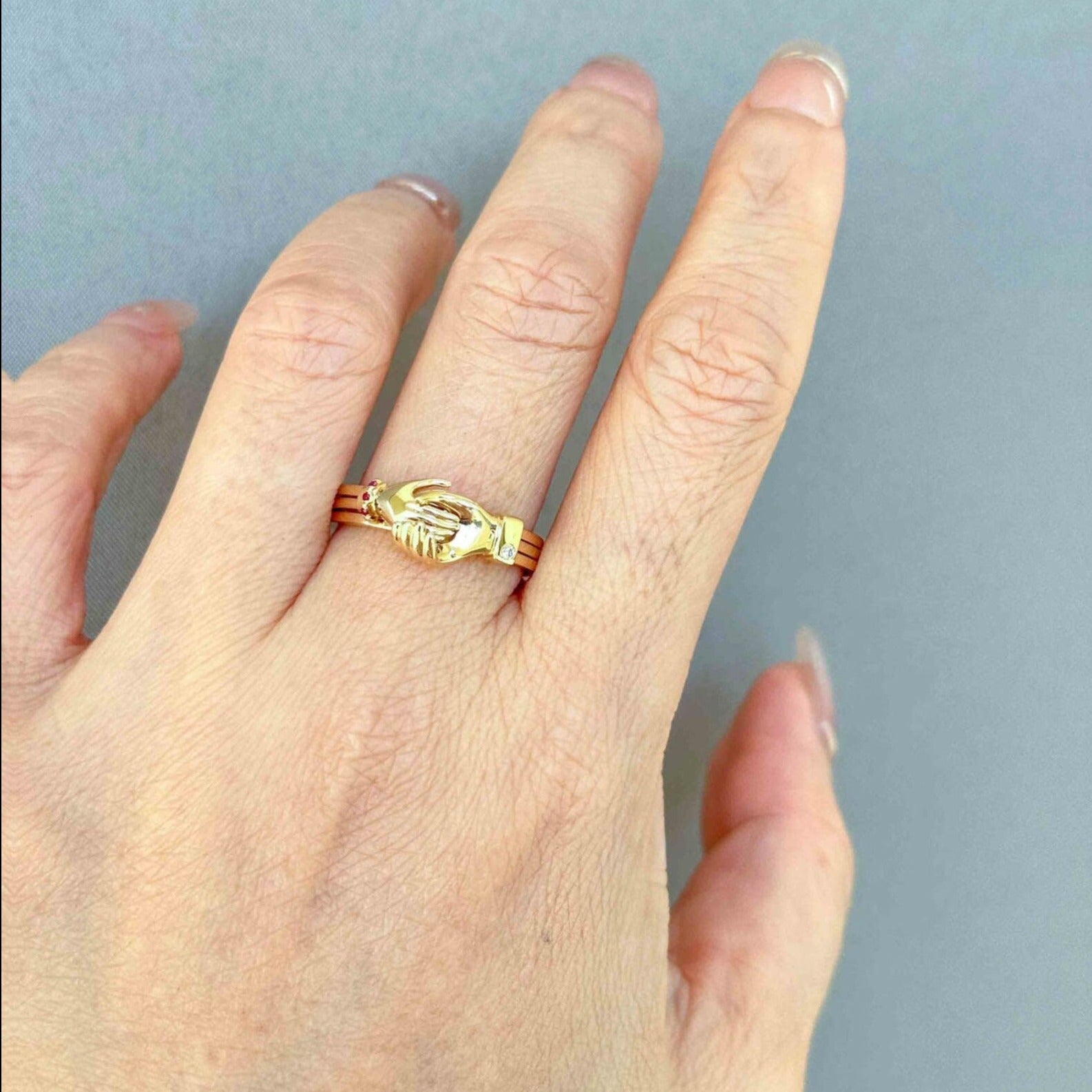 Vintage gimmel feather ring with hidden heart design