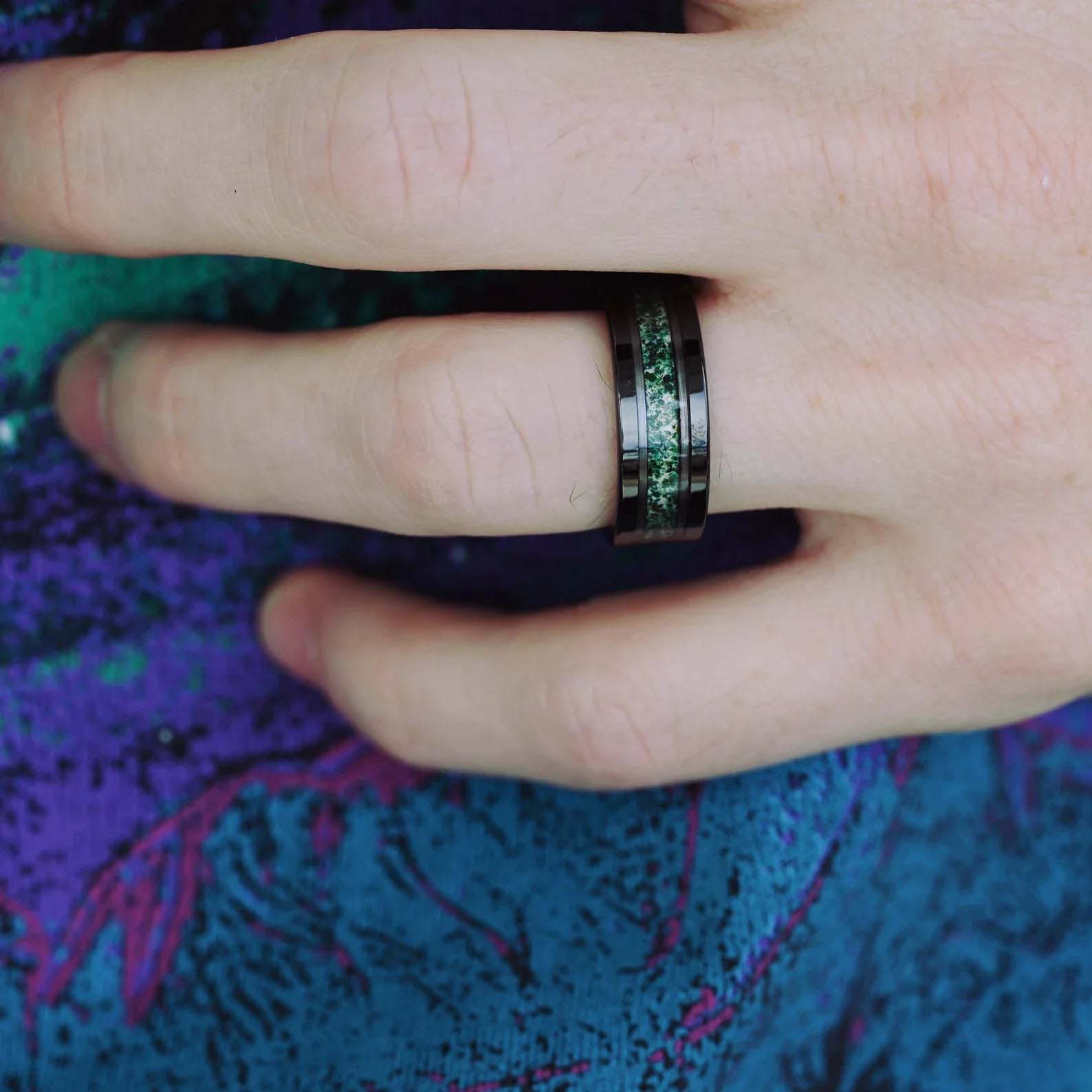His & Hers Skye wedding rings - rings made from green moss agate