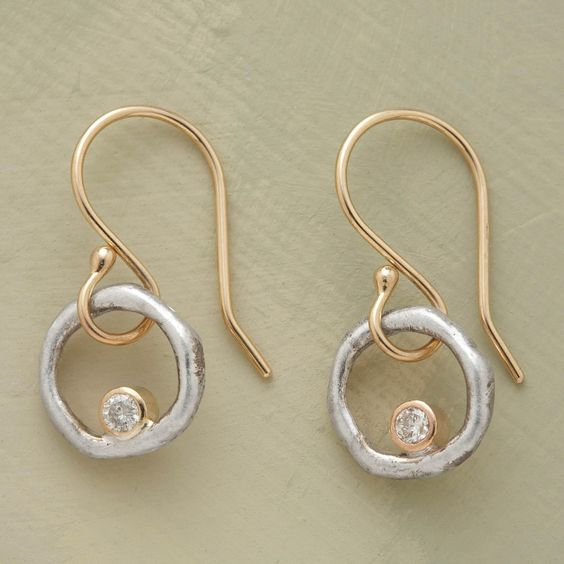 Vintage-Inspired Gold & Silver Earrings with Zirconia Accents