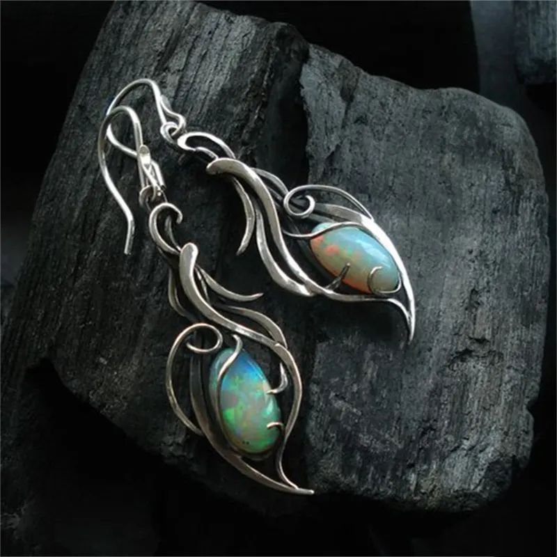 Vintage Blue Opal & Silver Drop Earrings