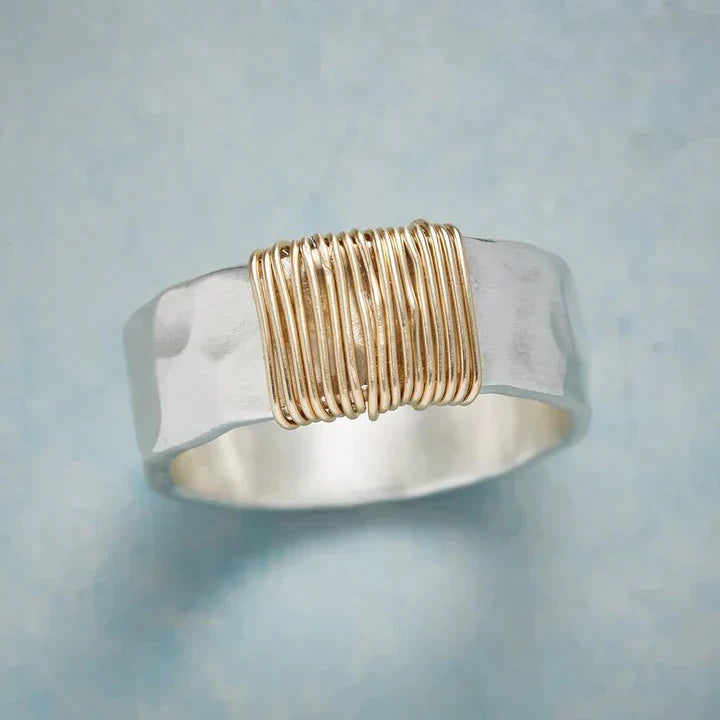 Vintage Silver Ring with Golden Thread Detailing